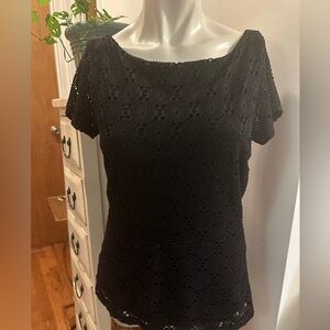Banana Republic Black Crochet Short Sleeve Top